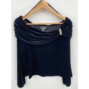 XScape By Joanna Chen Formal Black Velvet Rhinestone Top Size Large Elegant
